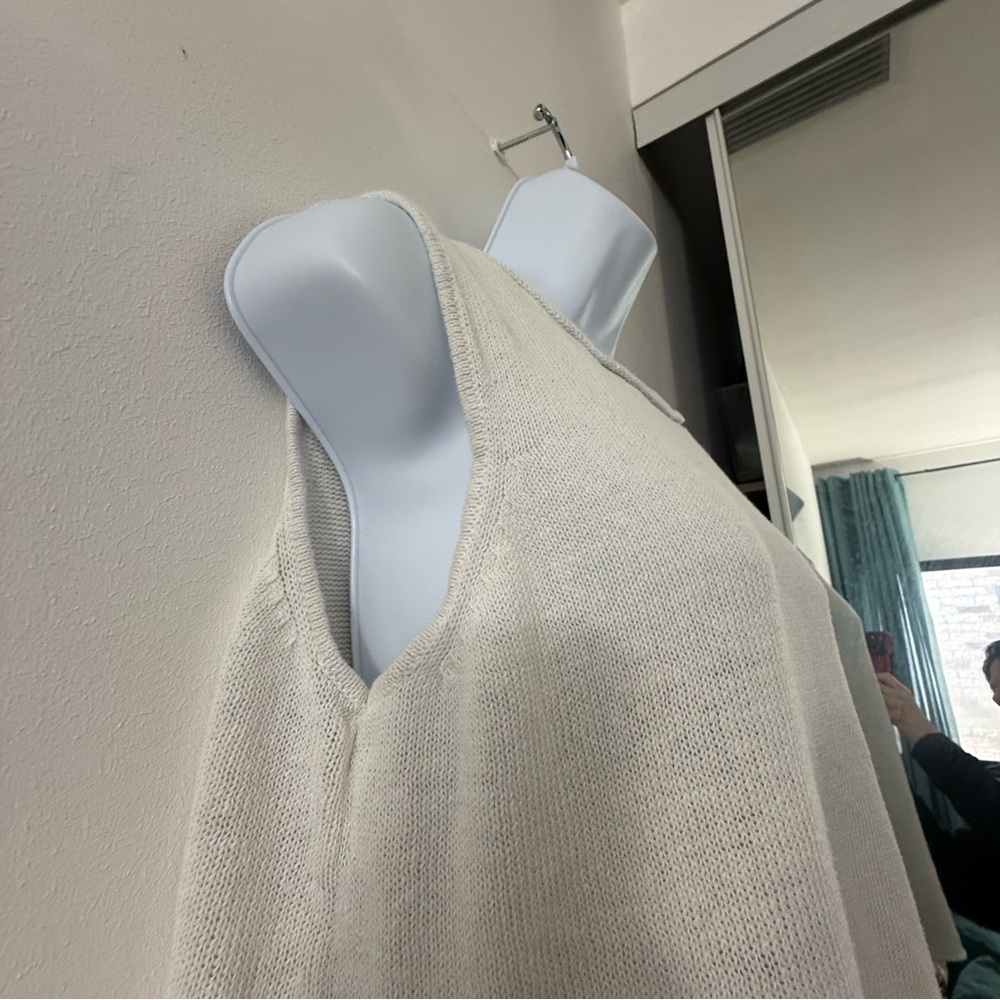 Coastal Grandmother Aesthetic White Linen Blend Long Tunic Vest - Picture 4 of 6